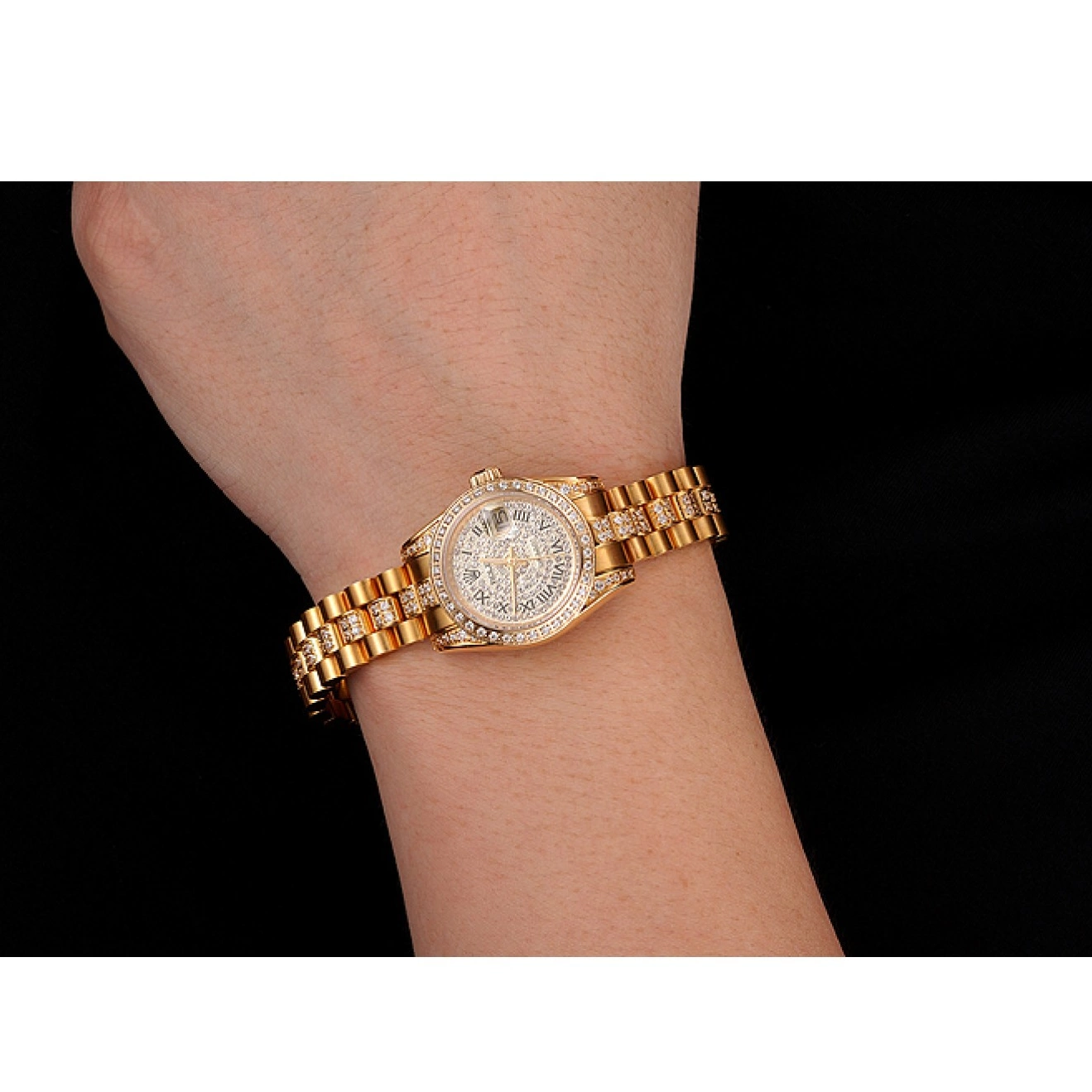 Aaa replica Bracelet Pave 1453955 Swiss Diamond DayJust Rolex Dial Diamond Gold 0519